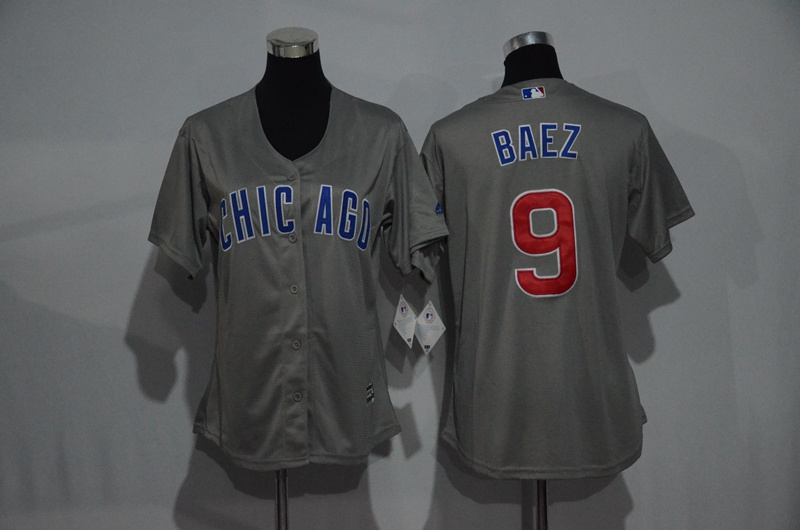 Womens 2017 MLB Chicago Cubs #9 Baez Grey Jerseys->women mlb jersey->Women Jersey